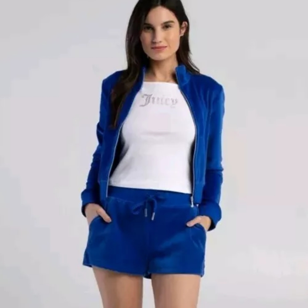 Juicy Couture Blue Velour Tracksuit XXL Shorts Jacket Set NEW